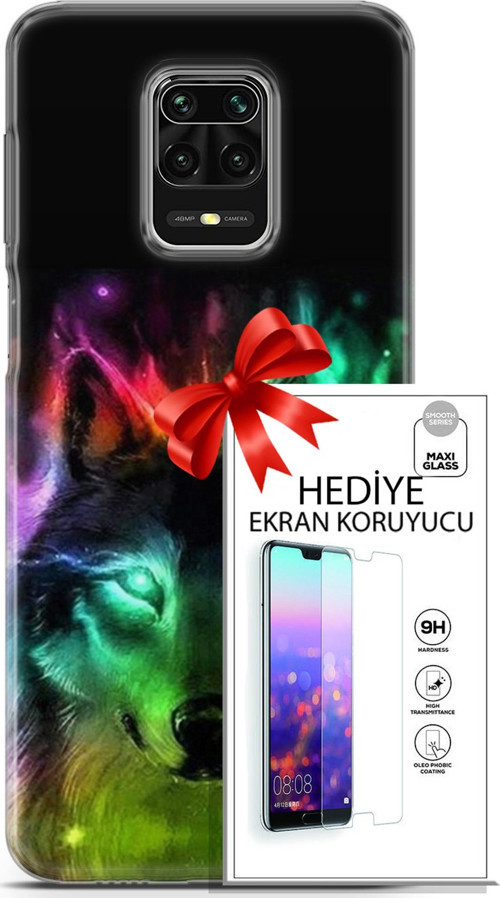 Xiaomi Redmi Note 9 Pro Kılıf Orijinal Seri Cardano 15 Kurt Neon Kalın Silikon + Ekran Koruyucu
