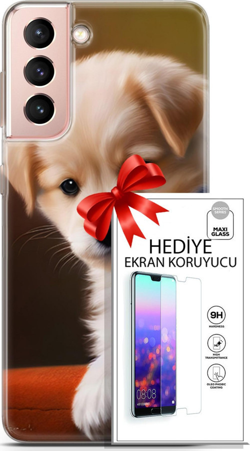 Samsung Galaxy S21 Kılıf Orijinal Seri Dogs 15 Kaniş Yavru Kalın Silikon + Ekran Koruyucu