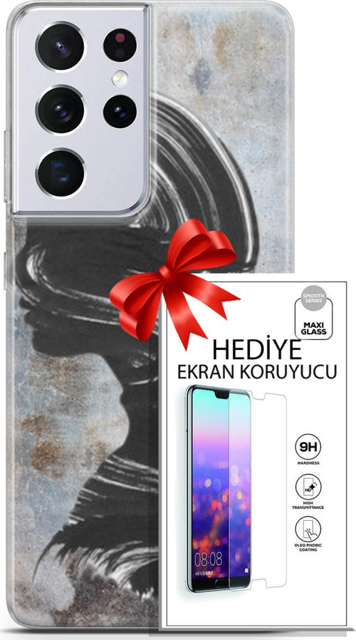 Samsung Galaxy S21 Ultra Kılıf Orijinal Seri Soul 18 Silüet Parlak Kılıf + Ekran Koruyucu Full Koruma