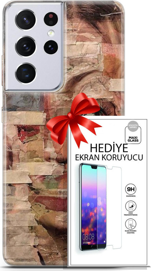 Samsung Galaxy S21 Ultra Kılıf Orijinal Seri Soul 20 Yüz Göz Renkli Kılıf Ekran Koruyucu