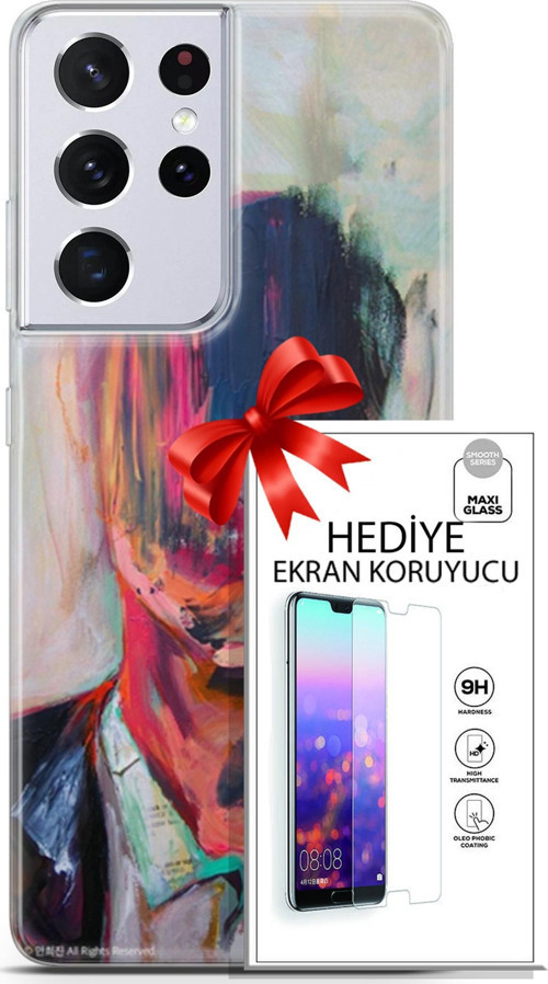 Samsung Galaxy S21 Ultra Kılıf Orijinal Seri Soul 22 Acivert Pembe Kap + Ekran Koruyucu