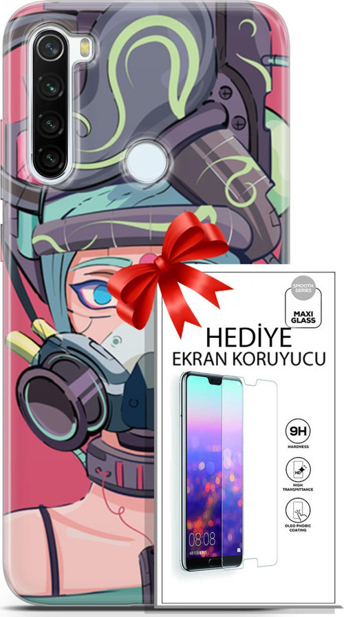 Xiaomi Redmi Note 8T Kılıf Orijinal Seri Cyberpunk 06 Gaz Maskesi Koruyucu Kapak Ekran Koruyucu