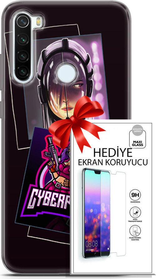 Xiaomi Redmi Note 8T Kılıf Orijinal Seri Cyberpunk 10 Cyber Kız Full Hd Kılıf + Ekran Koruyucu