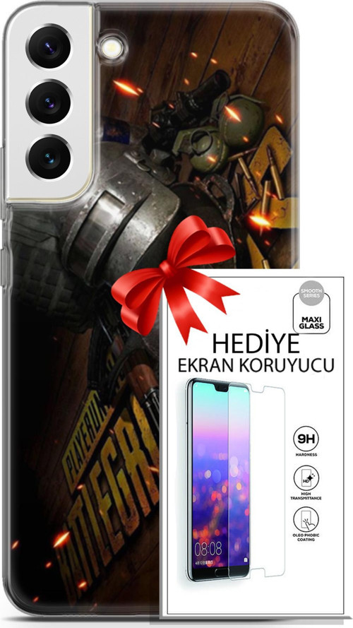 Samsung Galaxy S22 Plus Kılıf Orijinal Seri Pubg 18 Tabela Parlak Kılıf + Ekran Koruyucu Full Koruma