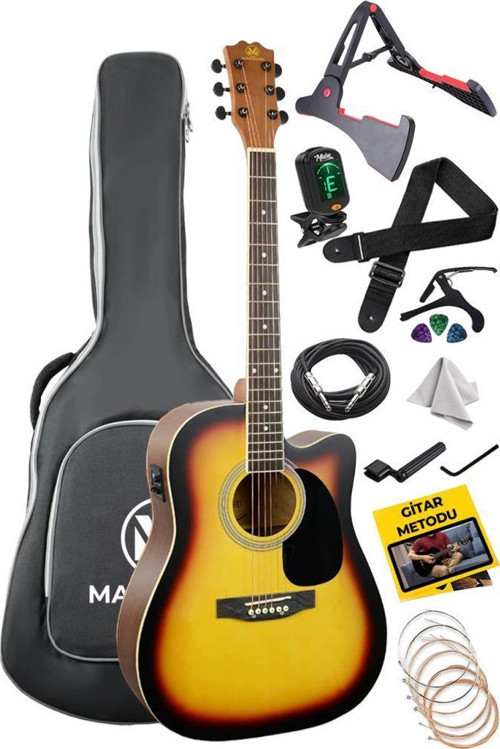 MCG-750SB Yüksek Kaliteli Ağaç Ekolayzerli Elektro Akustik Gitar Full Set