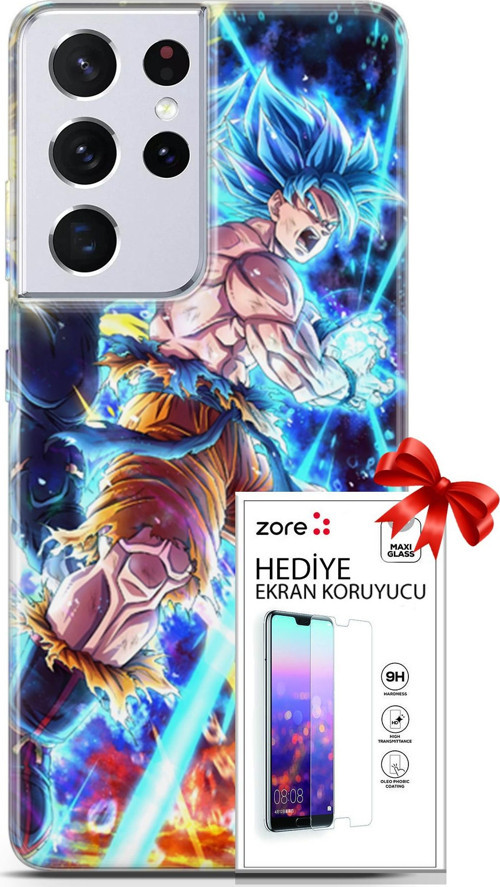 Samsung Galaxy S21 Ultra Kılıf Orijinal Seri Supers 11 Dragon Ball Anime 4K Baskılı Kılıf + Ekran Koruyucu