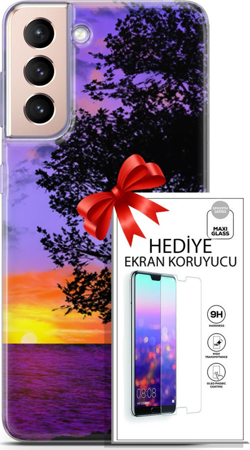 Samsung Galaxy S21 Plus Kılıf Orijinal Seri Fantasy 06 Ağaç Koruyucu Kapak Ekran Koruyucu