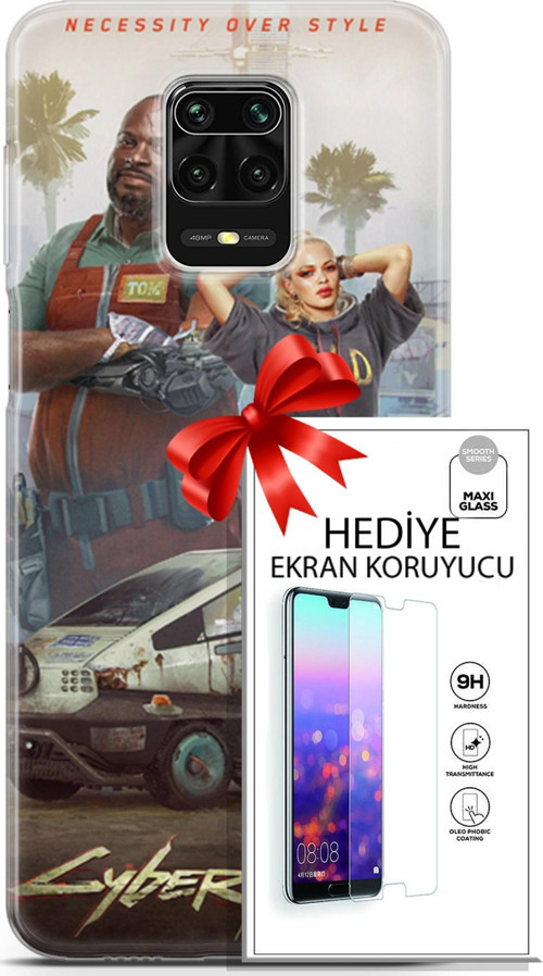 Xiaomi Redmi Note 9 Pro Kılıf Orijinal Seri Cyberpunk 21 2077 Darbe Önleyici Kapak + Ön Ekran Koruyucu