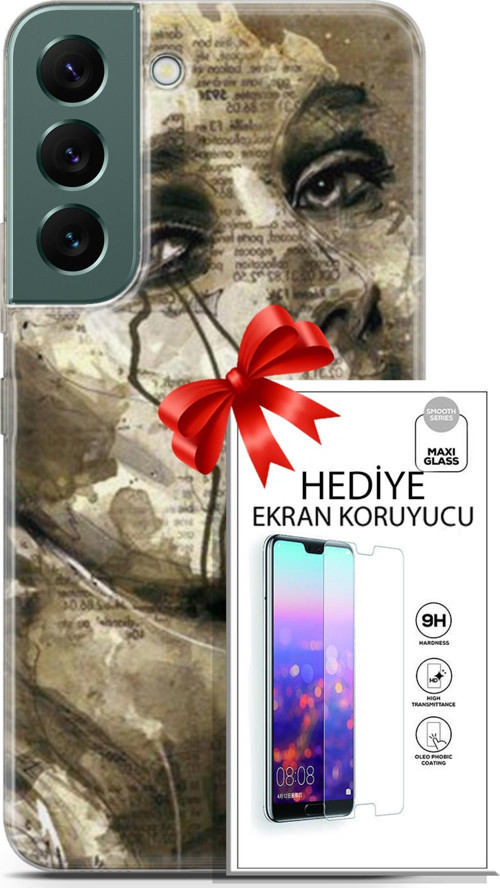Samsung Galaxy S22 Kılıf Orijinal Seri Soul 17 Ağlayan Yüz Yumuşak Kılıf + Ekran Koruyucu