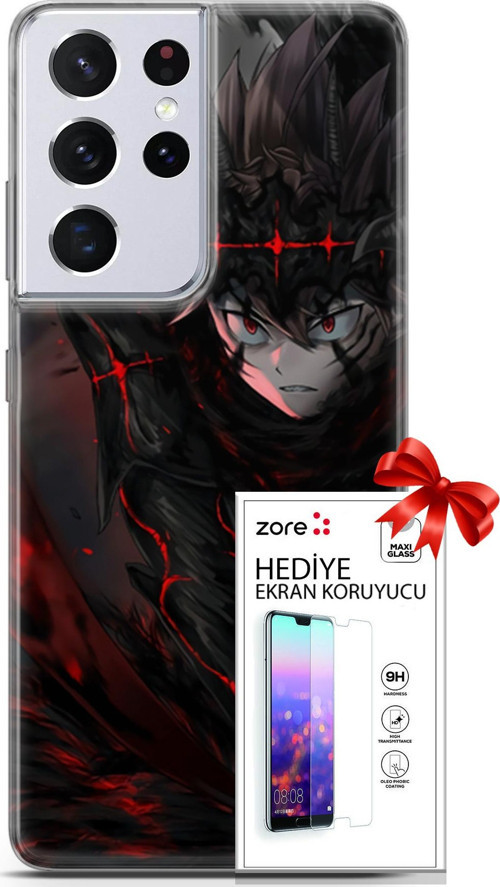 Samsung Galaxy S21 Ultra Kılıf Orijinal Seri Supers 14 Asta Devil Anime Cover Kılıf + Ön Ekran Koruyucu