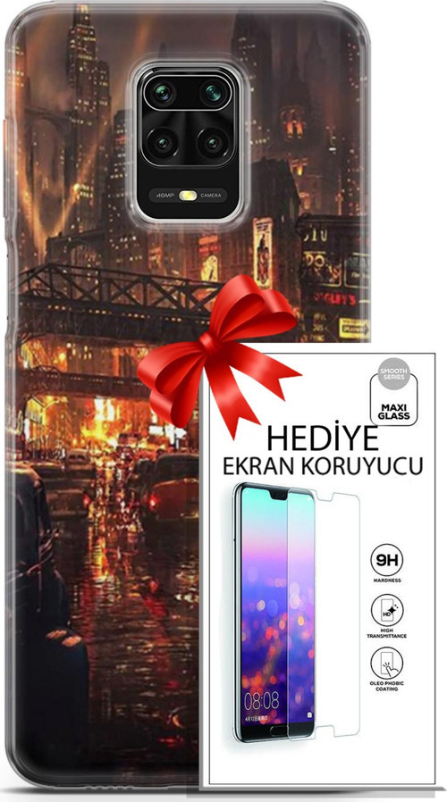 Xiaomi Redmi Note 9 Pro Kılıf Orijinal Seri Cyberpunk 23 Gökdelenler Telefon Kabı Ve Ekran Koruyucu