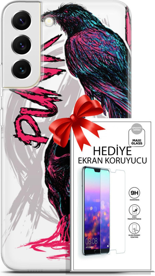 Samsung Galaxy S22 Plus Kılıf Orijinal Seri Punky 03 Karga İskelet Arka Kapak + Ekran Koruyucu