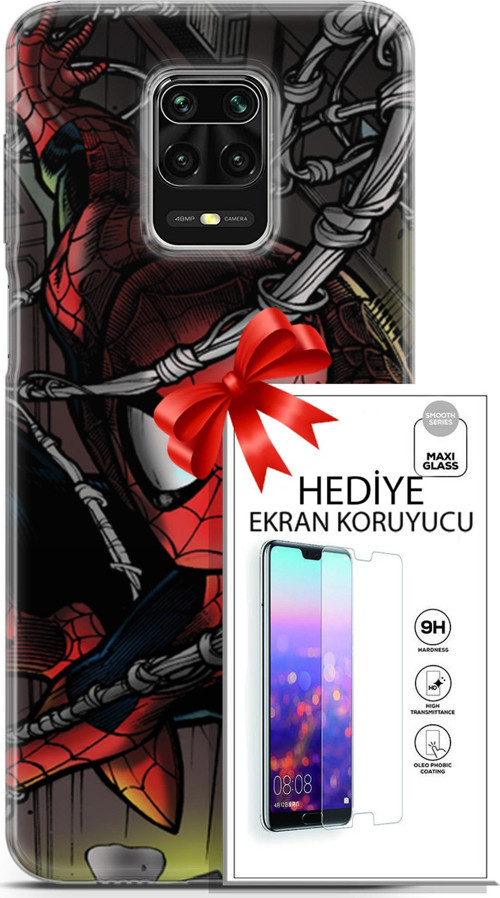 Xiaomi Redmi Note 9 Pro Kılıf Orijinal Seri Dc 04 Spiderman Silikon Kılıf + Ekran Koruyucu Full Koruma