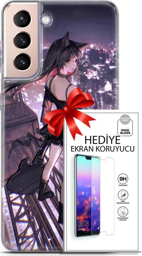 Samsung Galaxy S21 Plus Kılıf Orijinal Seri Fantasy 20 Anime Çatıda Renkli Kılıf Ekran Koruyucu