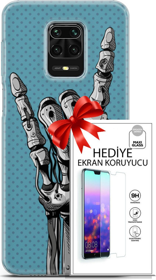 Xiaomi Redmi Note 9S Kılıf Orijinal Seri Cyberpunk 07 Robot Eli Desenli Kılıf + Ön Ekran Koruyucu