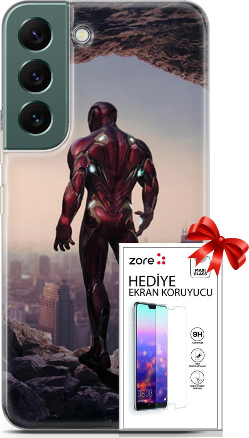 Samsung Galaxy S22 Kılıf Orijinal Seri Supers 02 Iron Man Kapak Ve Ekran Koruyucu