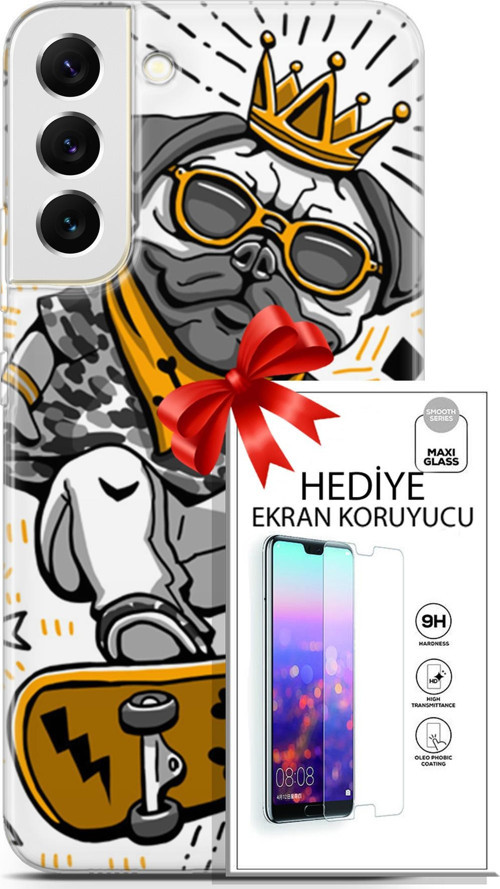 Samsung Galaxy S22 Plus Kılıf Orijinal Seri Punky 09 Punk Pug Uv Kılıf Ve Ekran Koruyucu