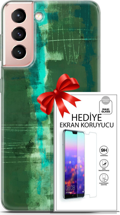 Samsung Galaxy S21 Kılıf Orijinal Seri Nature 06 Yeşil Koruyucu Kapak Ekran Koruyucu