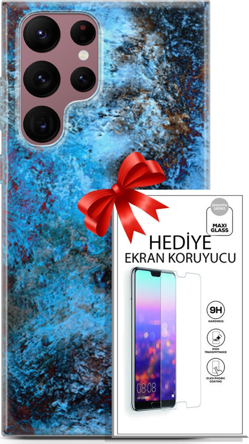 Samsung Galaxy S22 Ultra Kılıf Orijinal Seri Nature 27 Rengarenk Lazer Kesim Silikon Ekran Koruyucu