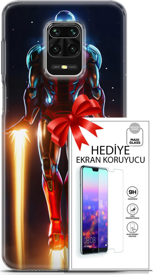 Xiaomi Redmi Note 9 Pro Kılıf Orijinal Seri Dc 19 Iron Man Tam Koruma Kılıf + Ekran Koruyucu