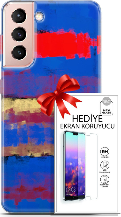 Samsung Galaxy S21 Kılıf Orijinal Seri Nature 09 Turuncu Mavi Uv Kılıf Ve Ekran Koruyucu