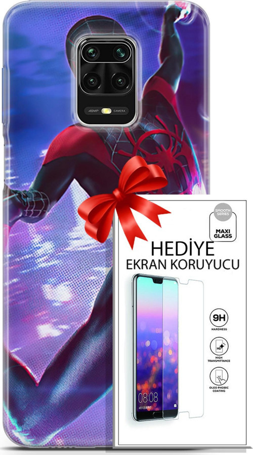 Xiaomi Redmi Note 9 Pro Kılıf Orijinal Seri Dc 24 Örümcek Adam Darbe Emici Kılıf + Ekran Koruyucu