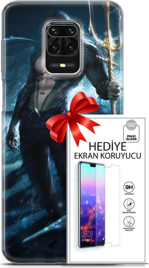Xiaomi Redmi Note 9 Pro Kılıf Orijinal Seri Dc 27 Aquaman Lazer Kesim Silikon Ekran Koruyucu