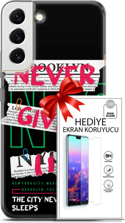 Samsung Galaxy S22 Plus Kılıf Orijinal Seri Punky 21 Never Give Up Darbe Önleyici Kapak + Ön Ekran Koruyucu