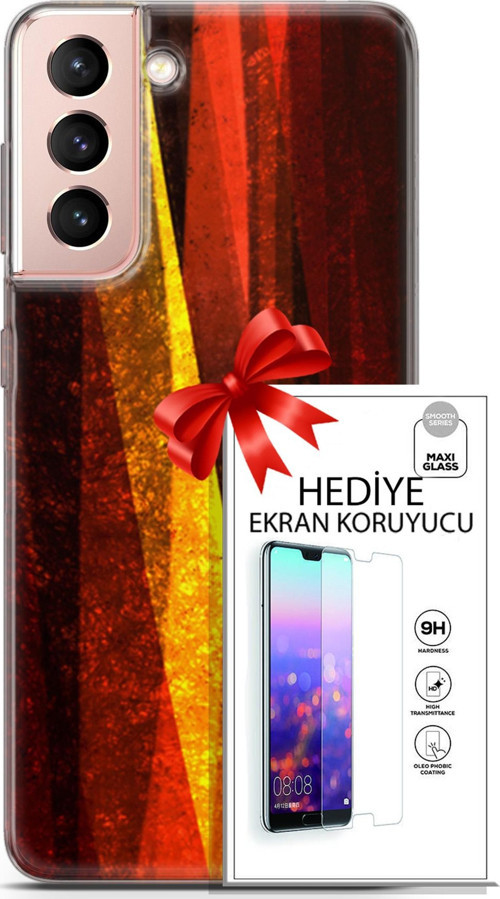 Samsung Galaxy S21 Kılıf Orijinal Seri Nature 17 Sarı Katman Yumuşak Kılıf + Ekran Koruyucu