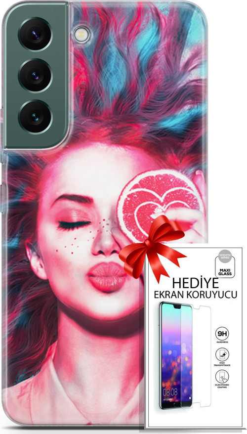 Samsung Galaxy S22 Kılıf Orijinal Seri Algorand 08 Greyfurt Baskılı Kılıf + Ekran Koruyucu