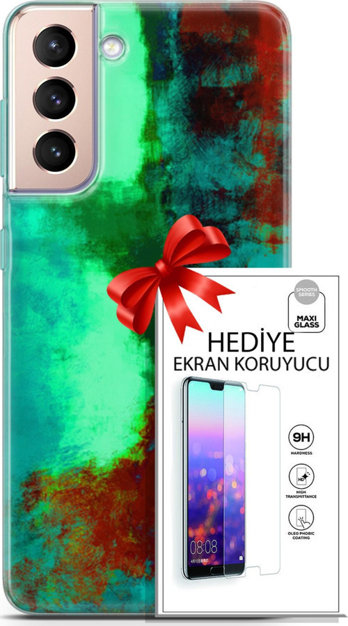 Samsung Galaxy S21 Plus Kılıf Orijinal Seri Nature 20 Yeşil Kahve Renkli Kılıf Ekran Koruyucu