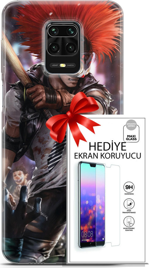 Xiaomi Redmi Note 9S Kılıf Orijinal Seri Dc 15 Clowhunter Kalın Silikon + Ekran Koruyucu