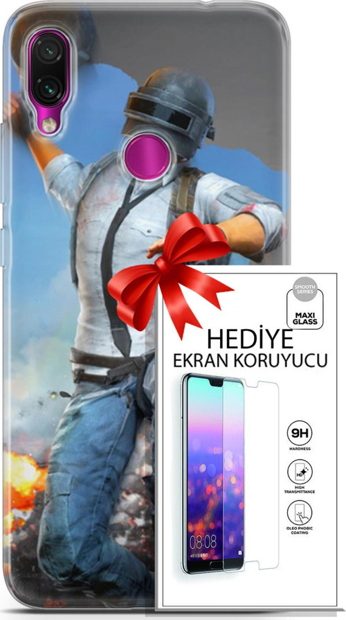 Xiaomi Redmi Note 7 Kılıf Orijinal Seri Pubg 01 Action Figur Telefon Kılıfı + Ekran Koruyucu
