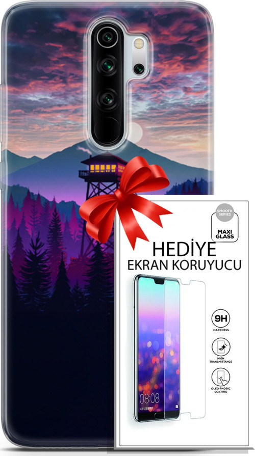 Xiaomi Redmi Note 8 Pro Kılıf Orijinal Seri Fantasy 17 Orman Kule Yumuşak Kılıf + Ekran Koruyucu
