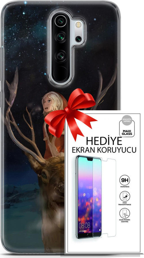 Xiaomi Redmi Note 8 Pro Kılıf Orijinal Seri Fantasy 18 Geyik Kız Parlak Kılıf + Ekran Koruyucu Full