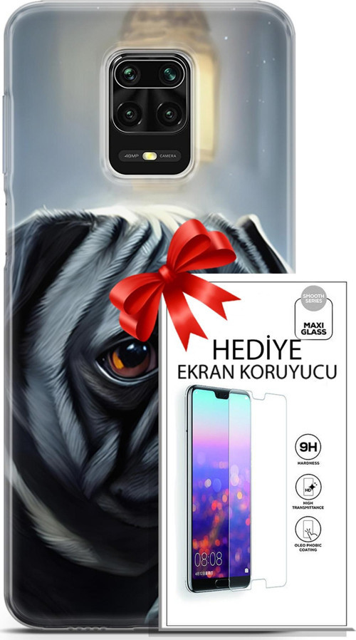 Xiaomi Redmi Note 9 Pro Kılıf Orijinal Seri Dogs 30 Pug Kenarları Şeffaf Kapak Ve Ekran Koruyucu
