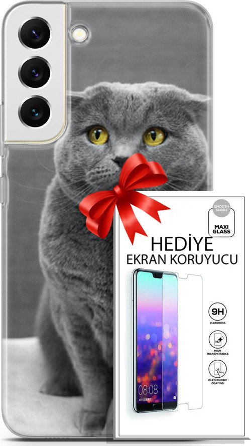 Samsung Galaxy S22 Plus Kılıf Orijinal Seri Scotish-British 17 Scottish Duman Gri Yumuşak Kılıf + Ekran Koruyucu