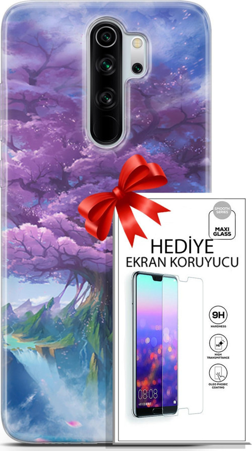 Xiaomi Redmi Note 8 Pro Kılıf Orijinal Seri Fantasy 27 Bahar Ağaç Lazer Kesim Silikon Ekran Koruyucu