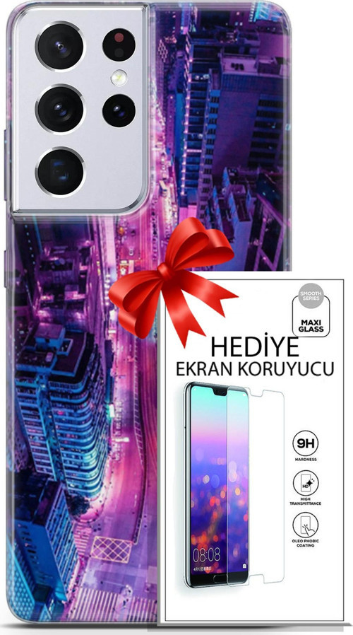Samsung Galaxy S21 Ultra Kılıf Orijinal Seri Cyberpunk 22 Usa Kap + Ekran Koruyucu