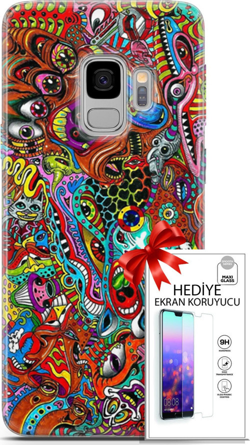 Samsung Galaxy S9 Kılıf Orijinal Seri Cardano 02 Grafitti Kapak Ve Ekran Koruyucu