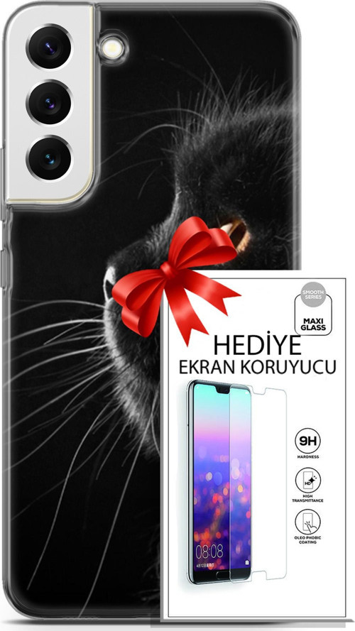 Samsung Galaxy S22 Plus Kılıf Orijinal Seri Scotish-British 22 Kedi Bıyık Detay Kap + Ekran Koruyucu