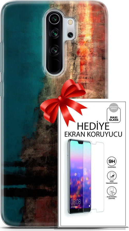 Xiaomi Redmi Note 8 Pro Kılıf Orijinal Seri Nature 03 Yeşil Turuncu Taş Arka Kapak + Ekran Koruyucu