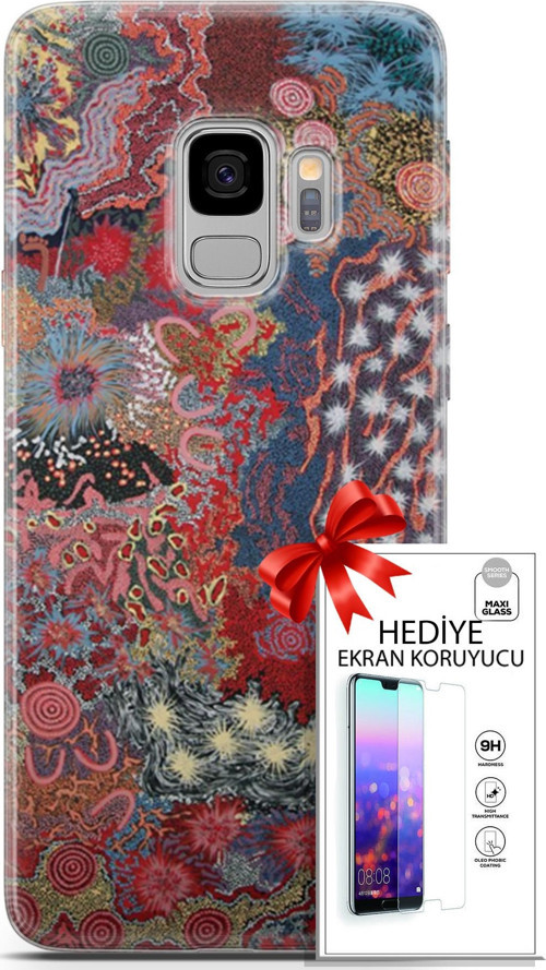 Samsung Galaxy S9 Kılıf Orijinal Seri Cardano 07 Suluboya Desenli Kılıf + Ön Ekran Koruyucu