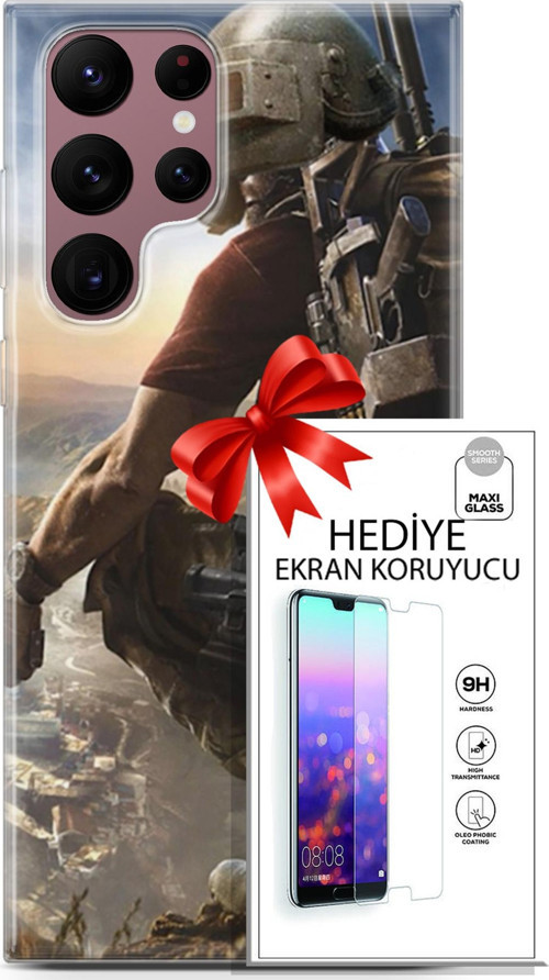 Samsung Galaxy S22 Ultra Kılıf Orijinal Seri Pubg 10 Mobile Full Hd Kılıf + Ekran Koruyucu