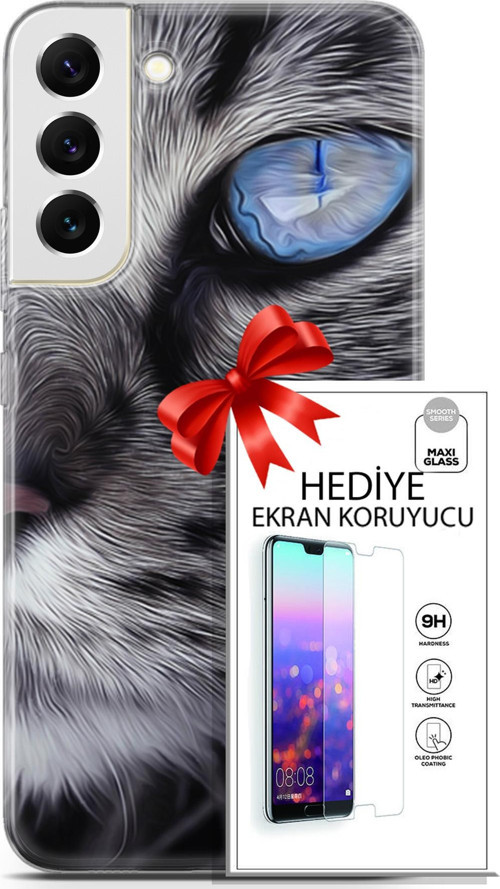 Samsung Galaxy S22 Plus Kılıf Orijinal Seri Scotish-British 30 Norveç Orman Kedisi Kenarları Şeffaf