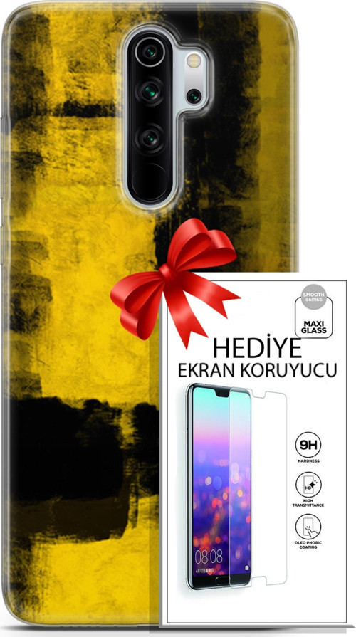 Xiaomi Redmi Note 8 Pro Kılıf Orijinal Seri Nature 08 Sarı Siyah Baskılı Kılıf + Ekran Koruyucu
