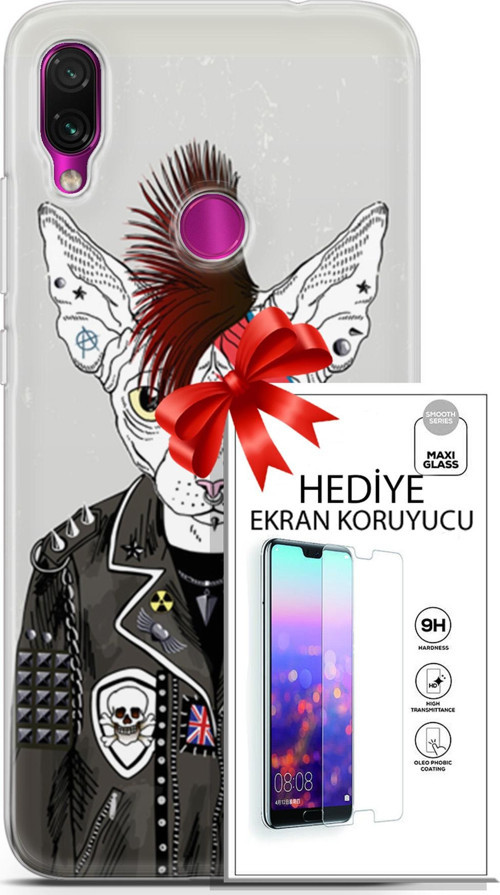 Xiaomi Redmi Note 7 Kılıf Orijinal Seri Punky 06 Punk Kedi Sfenks Koruyucu Kapak Ekran Koruyucu