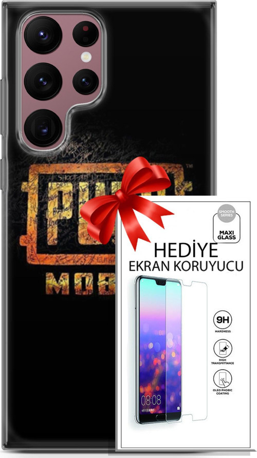 Samsung Galaxy S22 Ultra Kılıf Orijinal Seri Pubg 14 Logo Cover Kılıf + Ön Ekran Koruyucu