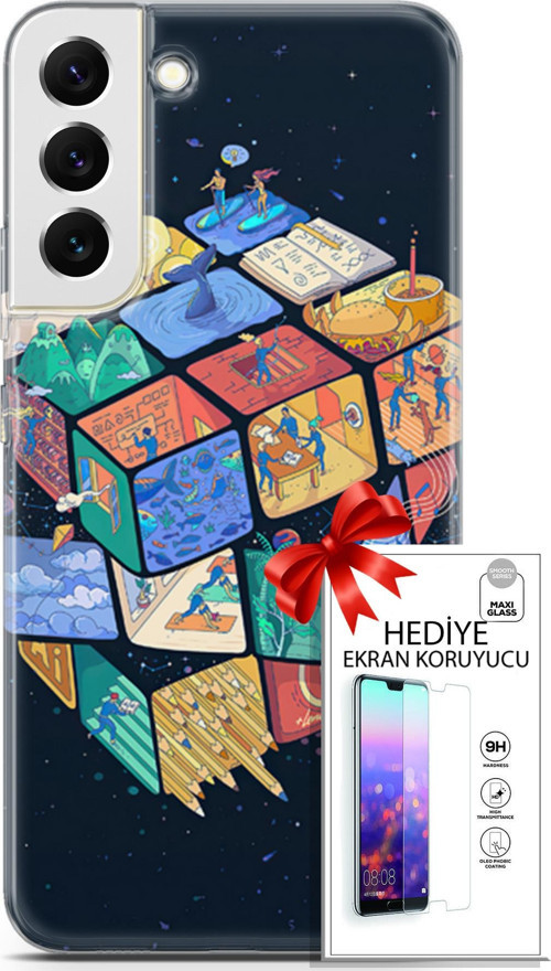 Samsung Galaxy S22 Plus Kılıf Orijinal Seri Algorand 03 Rubik Arka Kapak + Ekran Koruyucu