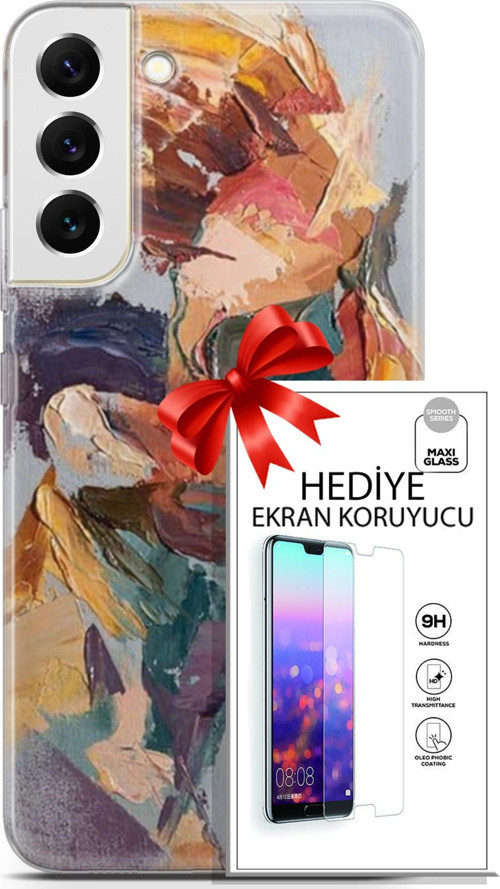Samsung Galaxy S22 Plus Kılıf Orijinal Seri Soul 04 Soyut Silikon Kılıf + Ekran Koruyucu Full Koruma